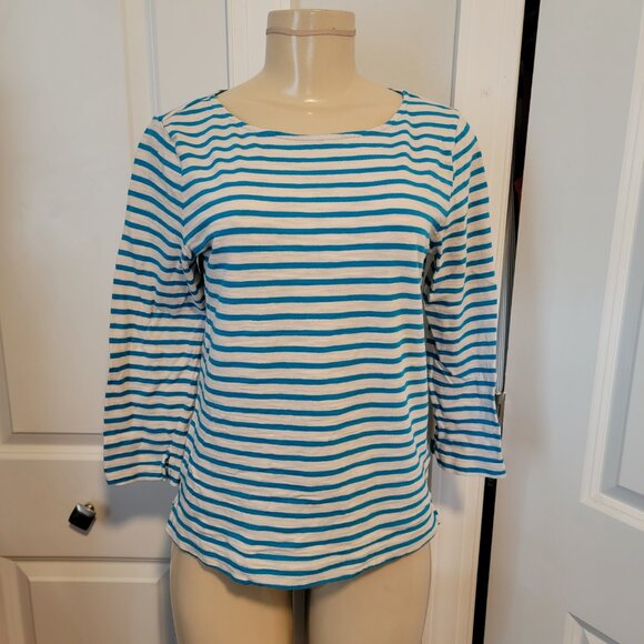 Forever 21 Tops - Forever 21 Turquoise Blue & White Stripe Pullover 3/4 Sleeve Top